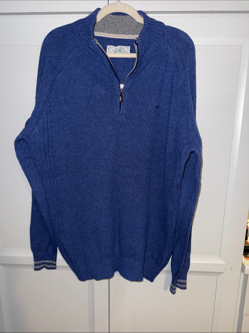 Vintage Quills Men’s Woollen Market Ireland Wool Blend Quarter Zip Sweater Blue
